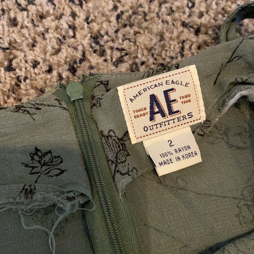 🍁 Vintage Y2K Sage Olive Green Floral Midi Long Fall Dress American Eagle - Picture 3 of 6
